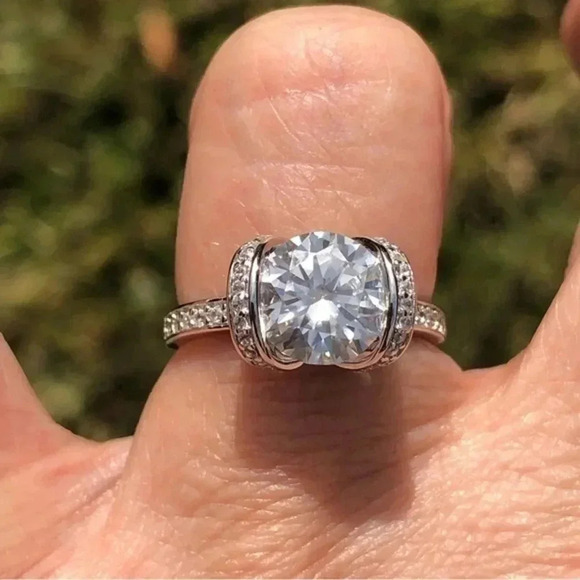 SZ 5 Certified 2 CT 14k White Gold Moissanite Engagement & Wedding Ring - Picture 2 of 11